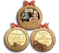 Heart's Sign Set of 3 Babys First Christmas Photo Frame Bauble 2024 | My First Christmas Bauble with Photo Frame | Babys 1st Christmas Bauble 2024