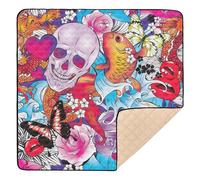 Hearts Skull Happy Halloween Rustic Flowers Safari Butterflies Large Stylish Baby Gym & Activity Mat for Floor Comfortable Playroom Activity Mat for Baby Toddler Infant, 50'' x 50''