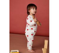 Hearts Sleepsuit in Organic Cotton for Babies, by Petit Bateau white light all over printed