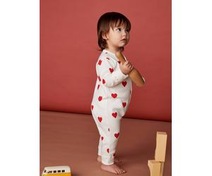 Hearts Sleepsuit in Organic Cotton for Babies, by Petit Bateau white light all over printed