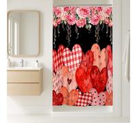 Hearts Stall Shower Curtain, Romantic Fanciful Roses Vines Valentine's Day Red Waterproof Fabric Clawfoot Tub Shower Curtains Decor for Bathroom Guest Room 36x72 Inch