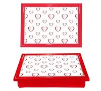 Hearts Theme Wooden Lap Tray Soft Cushion Bean Bag, Portable Lightweight, Breakfast, Dinner, Laptop TV, Food, Sofa Bed Side Comfort Sitting, Easy Serving Tray