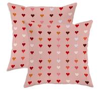 Hearts Throw Pillow Covers Set of 2, Romantic Playful Strings Lines Valentine Peach Soft Velvet Washable Couch Pillow Covers for Living Room Apartment Bed Sofa Decor 22x22 Inch