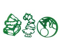 Heart's Treasure 3-Piece Christmas Cookie Cutters: Head/Face with Santa Hat, Tree, Hand Holding Ornament (Green)