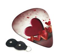 Hearts with Love Guitar Picks 6 Pcs, 0.46mm Thickness Celluloid Plectrum with Leather Picks Holder, Personalized Guitar Pick for Bass Electric Acoustic Guitars Lovers Gift