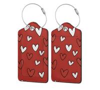 (Hearts1) 2 Pack Luggage Tags for Suitcases Leather Bag Tags Privacy Cover Id Card Label with Steel Loop for Travel Bag