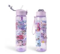 Heartsking K Pop Water Bottle for Girls, Purple Reusable Plastic Water Bottle with Straw for Sports and Travel Drinkware Merch Gift for Girls Fans Teens Party Birthday