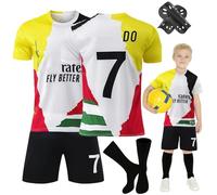 Heartsking Kids Football kit,#7#10 Commemorative Edition Soccer Jerseys Football Kits for Kids Boys Girls,Training Shirts Shorts Socks Guard Plate Keychain, Gifts for Children 24 White