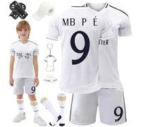 Heartsking Kids Football kit, #9 Home Away Soccer Jerseys Football Kits for Kids Boys Girls Training Shirts Shorts Socks Guard Plate Keychain Bracelets and Bandages, Gifts for Children