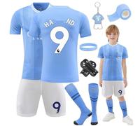 Heartsking Kids Football kit, Home Away Soccer Jerseys Football Kits for Kids Boys Girls, Football Training Shirts Shorts Socks Guard Plate Keychain Bracelets and Bandages, Gifts for Children