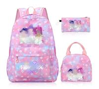 Heartsking Kpop School Backpack 3-Piece Set with Waterproof Kpop School Bag Lunch Bag and Pencil Case Suitable as a Learning Camping Travel Birthday Gift and Stationery Set for Girls