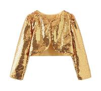 HEARTTOUCH Girls' Sequin Bolero Cardigans Glitter Short Jacket Long Sleeve Cardigan Top for Carnival Fancy Dress Party Outfit Gold/Silver, gold, 150 cm
