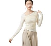 HEARTTOUCH Women Ballet Wrap Top Long Sleeve Pullover Jacket Cotton Bolero Belly Dance Cardigan Tops Gym Yoga Sport Shirts, Beige, XL