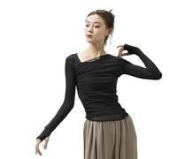 HEARTTOUCH Women Ballet Wrap Top Long Sleeve Pullover Jacket Cotton Bolero Belly Dance Cardigan Tops Gym Yoga Sport Shirts, Black, XL