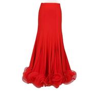 HEARTTOUCH Women's Ballroom Dance Skirt - Long Swing Waltz Latin Salsa Flamenco & Standard Dance Costume, Red, L