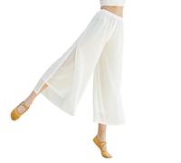 HEARTTOUCH Women's Chiffon Dance Trousers, Training Trousers, Belly Dance, Pilates, Yoga Trousers, Plain Lightweight Sports Trousers, Exercise Trousers, Wide Leg Trousers, Classic Dance Wear (White,