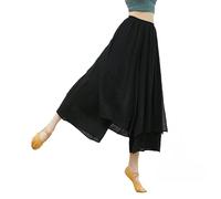 HEARTTOUCH Women's Dance Pants Double Layered Side Slit Yoga Pants Wide Leg Ballet Dance Sports Practice Pants Dancewear, Schwarz, M