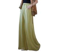 HEARTTOUCH Womens Drawstring Elastic Palazzo Pants Wide Leg Baggy Pants High Waist Trousers Relax Fit for Tai Chi Meditation, Yellow, One size
