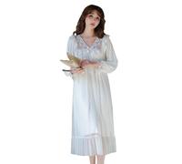 HEARTTOUCH Women's Lace Victorian Nightgowns Long Sleeve Nightdress Vintage Loose Sleepwear Sleepshirts M-XL, White, XL