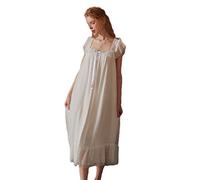HEARTTOUCH Women's Short Sleeve Vintage Victorian Nightgown Pyjamas Lounge Dress Nightwear Girls Nightdress Sleepshirt, White, M