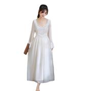HEARTTOUCH Women's Victorian Nightgown Mesh Princess Nightdress Vintage Long Sleeve Nightgowns Sleepwear Loungewear M-XL, White, X-Large