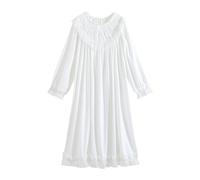 HEARTTOUCH Women's Victorian Princess Nightgown Long Sleeve Nightdress Vintage Chiffon Nightgowns Bridal Pajamas Sleepwear, White-2, XL