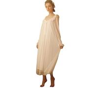 HEARTTOUCH Women's Vintage Victorian Nightgown Long Sleeve Lace Nightdress Sheer Sleepwear Pajamas Nightwear Lounge Dress, White, M