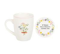 Heartwarming Ceramic Mug & Coaster Set for Mum - Vibrant Spring Flowers & Sweet 'If Mums were Flowers, I'd Pick You' Message - 350ml Capacity, Microwave & Dishwasher Safe
