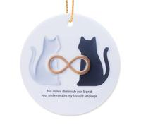 Heartwarming Ceramic Ornament Gift for Best Friends, Couples, Cat Lovers - 3" Round w/Cats, Infinity Symbol & No Miles Diminish Our Bond Message - Double-Sided Keepsake for Christmas or Everyday