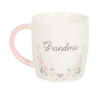 Heartwarming Floral Ceramic Mug for Grandma - Vibrant Spring Flowers, 350ml, Pastel Pink Handle, Microwave & Dishwasher Safe, Ideal for Birthdays, Mother's Day & Special Occasions