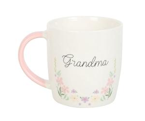 Heartwarming Floral Ceramic Mug for Grandma - Vibrant Spring Flowers, 350ml, Pastel Pink Handle, Microwave & Dishwasher Safe, Ideal for Birthdays, Mother's Day & Special Occasions