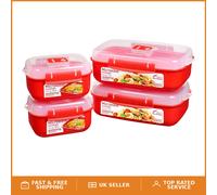 Heat and Eat Microwave Container Set - 4 BPA-Free Lunch Boxes, 1.25L & 525ml
