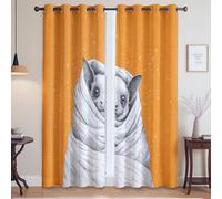 Heat Blocking Orange White Blackout Curtains Tranquil Mystery Bat Eyelet Drapes Grommet Top for Living Room 66 x 90 Inch(168cm x 230 cm) Drop 2 Panels