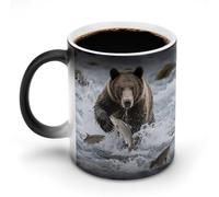 Heat Changing Bear Catching Fish Coffee Mug Personalized Heat Sensitive Ceramic Mugs Custom Color Changing Magic Tea Cup Funny Gift for Men Women Birthday Christmas