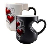 Heat Changing Mug 11oz Heart Shape Handle Hot Milk Cup | Ceramic Heat Sensitive Coffee Mugs for Women Men Kids Family Workplace Home Dorm Apartment