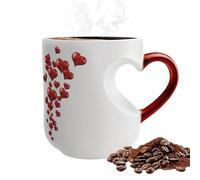 Heat Changing Mug - 325ml Heart Shape Beverage Container Ceramic Novelty Coffee Mugs with Handle | Perfect for Couples Break Travel Party Evening Morning Work Kitchen Home