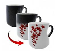 Heat Changing Mug with Heart Handle, Ceramic Magic Mug, Colour Changing Coffee Mug for Hot Drinks, Valentine's Day Gifts for Her Him Girlfriend Boyfriend, Anniversary Birthday Present (A)