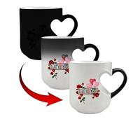 Heat Changing Mug with Heart Handle, Ceramic Magic Mug, Colour Changing Coffee Mug for Hot Drinks, Valentine's Day Gifts for Her Him Girlfriend Boyfriend, Anniversary Birthday Present (B)
