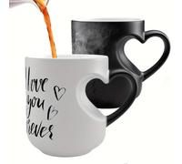 Heat Changing Mug with Heart Handle, I Love You Forever Magic Mug - Colour Changing Coffee Mug for Couples, Valentine's Day, Anniversary & Birthday Gift