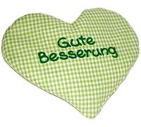 Heat Cushion Heart with Saying "Get Well Well" Green Checked, Grain Cushion, Rapeseed Cushion, Birth Gift, Birthday Gift