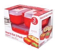 Heat & Eat Microwave Containers | Stackable Lunch Boxes with Clip-Close Lids | Red/Clear | Pack of 3