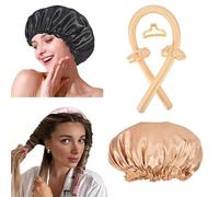 Heat Free Satin Silk Curler Set - Sleeping Cap & Headwrap for Natural Curly Long Hair Wave Styling(Orange)