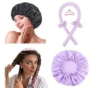 Heat Free Satin Silk Curler Set - Sleeping Cap & Headwrap for Natural Curly Long Hair Wave Styling(Purple)