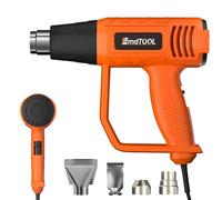 Heat Gun 2000W, Hot Air Gun with 4 Nozzles, Dual-Temperature Settings 300℃ & 600℃, Air Flow 300L/min & 500L/min for Craft Embossing, Shrink Wrapping and Stripping Paint, Orange