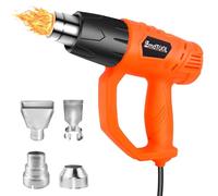 Heat Gun, 2000W Professional Electric Hot Air Gun Dual Temperature Settings 60℃-600℃, with Overload Protection and 1.5s Fast Heating, for Shrinking PVC, Paint Stripping, Car Film (4 Nozzles)
