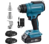Heat Gun with 2 * 1500mAh Battery&Charger, wowspeed 21V Cordless Hot Air Gun Kit with 3 Nozzle, 0-1500RPM, 400℃ & 550℃ Dual-Temperature Settings, Battery Heat Gun for Crafts, Shrinking PVC, Welding