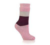 IOMI SOCKSHOP Heat Holders Socks - Raynaud's 3.1 TOG Warm Cosy Thermal Striped Anti Slip Socks for Ladies Size 4-8 Suitable for Diabetics in 1 Pair Block Stripe Rose Blush