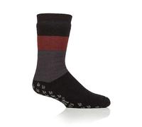 IOMI SOCKSHOP Heat Holders Socks - Raynaud's 3.1 TOG Warm Cosy Thermal Striped Anti Slip Socks for Men Size 6-11 Suitable for Diabetics in 1 Pair Block Stripe Black