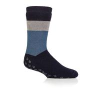 IOMI SOCKSHOP Heat Holders Socks - Raynaud's 3.1 TOG Warm Cosy Thermal Striped Anti Slip Socks for Men Size 6-11 Suitable for Diabetics in 1 Pair Block Stripe Navy