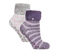 HEAT HOLDERS 2 Pack Ladies Bed Socks Womens Cosy Lounge Warm Winter Fleece Sleep Socks (4-8, Auckland (Heather & Pink))